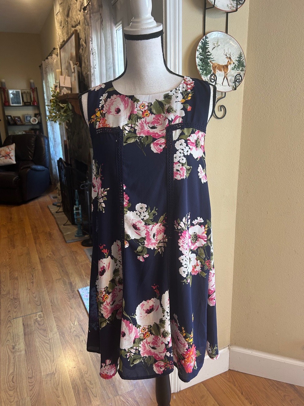 Blue Rain by Francesca Floral Navy Sleeveless Swing Dress - Navy Pink Floral